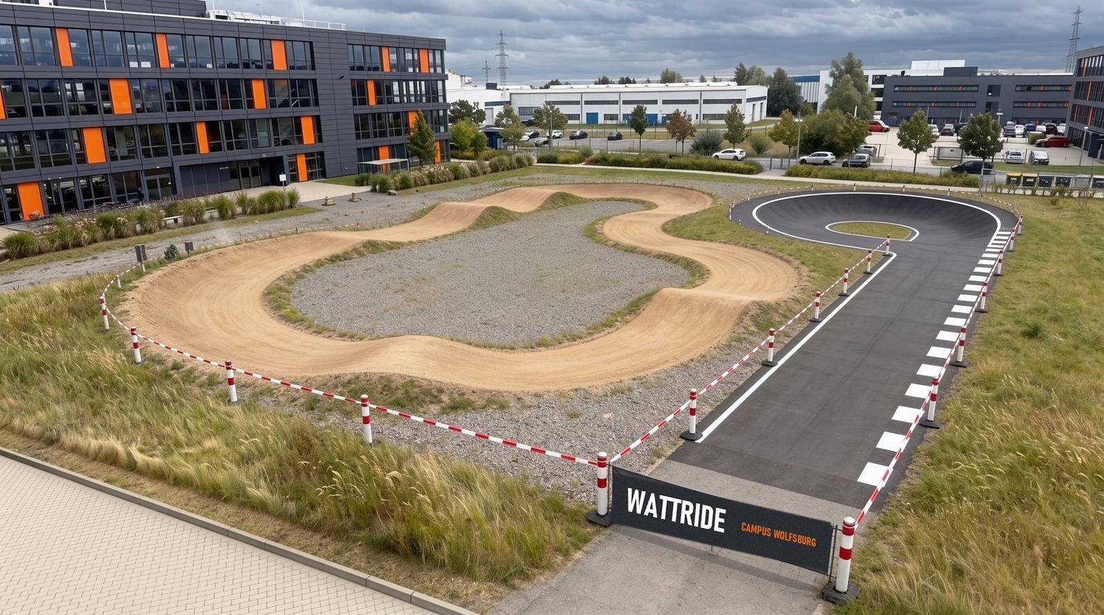 Visualisierung: Crosser-Schleife und Asphaltbahn auf der Wiese vor Hohenbüchen 8